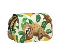 BNVSADC Cute Sloths on Yellow Lemons Printed Print Flip Top Double Layer Pencil Case - Large Capacity School Supplies Organizer for Students, Kids, Teens, Artists, Travel & Office Use
