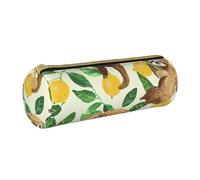 BNVSADC Cute Sloths on Yellow Lemons Printed Round Pencil Case Leather Pencil Pouch Cute Stationery Pencil Pen Bag for School Office Travel