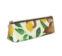 BNVSADC Cute Sloths on Yellow Lemons Printed Triangle Pencil Case Leather Pencil Pouch Cute Stationery Pencil Pen Bag for School Office Travel