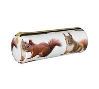 BNVSADC Cute Squirrel Printed Round Pencil Case Leather Pencil Pouch Cute Stationery Pencil Pen Bag for School Office Travel