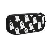 BNVSADC Cute White Ghost Halloween Pattern Printed Pencil Case Large Pen Bag Cute Pencil Box Pouch Office School Stationery Organizer for Girls Boys, Black
