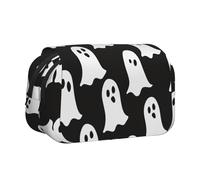 BNVSADC Cute White Ghost Halloween Pattern Printed Print Flip Top Double Layer Pencil Case - Large Capacity School Supplies Organizer for Students, Kids, Teens, Artists, Travel & Office Use