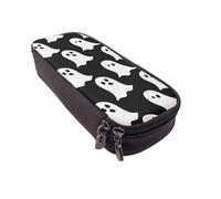 BNVSADC Cute White Ghost Halloween Pattern Printed PU Leather Flip Pencil Case, Cute Pencil Box Pen Bag Stationery Organizer Makeup Bag for School Office Travel