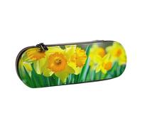 BNVSADC Daffodil Flower Printed Leather Pencil Pen Case & Makeup Bag - Stylish Hard Shell Pencil Bag Stationery Organizer Pouch for School Office Travel