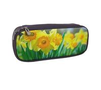 BNVSADC Daffodil Flower Printed Leather Pencil Pen Case & Makeup Bag - Stylish Pencil Bag Stationery Organizer Pouch for School Office Travel