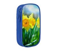 BNVSADC Daffodil Flower Printed Pencil Case for Girls Boys, Large Capacity Pencil Pouch Cute Pencil Box Adult Makeup Bag with 2 Compartments, Blue