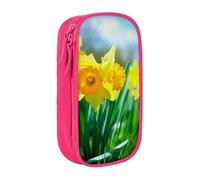 BNVSADC Daffodil Flower Printed Pencil Case for Girls Boys, Large Capacity Pencil Pouch Cute Pencil Box Adult Makeup Bag with 2 Compartments, Pink