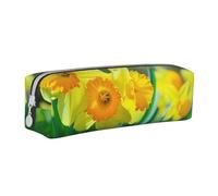 BNVSADC Daffodil Flower Printed Pencil Case Leather Pencil Pouch Cute Stationery Pencil Pen Bag with Zipper for School Office Travel
