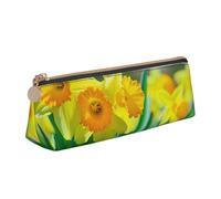 BNVSADC Daffodil Flower Printed Triangle Pencil Case Leather Pencil Pouch Cute Stationery Pencil Pen Bag for School Office Travel