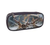 BNVSADC Deer in Beautiful Snow Printed Leather Pencil Pen Case & Makeup Bag - Stylish Pencil Bag Stationery Organizer Pouch for School Office Travel