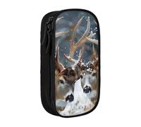 BNVSADC Deer in Beautiful Snow Printed Pencil Case for Girls Boys, Large Capacity Pencil Pouch Cute Pencil Box Adult Makeup Bag with 2 Compartments, Black