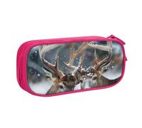 BNVSADC Deer in Beautiful Snow Printed Pencil Case Large Pen Bag Cute Pencil Box Pouch Office School Stationery Organizer for Girls Boys, Pink