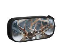 BNVSADC Deer in Beautiful Snow Printed Pencil Case Large Pen Bag Cute Pencil Box Pouch Office School Stationery Organizer for Girls Boys, Black