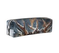 BNVSADC Deer in Beautiful Snow Printed Pencil Case Leather Pencil Pouch Cute Stationery Pencil Pen Bag with Zipper for School Office Travel