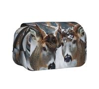 BNVSADC Deer in Beautiful Snow Printed Print Flip Top Double Layer Pencil Case - Large Capacity School Supplies Organizer for Students, Kids, Teens, Artists, Travel & Office Use
