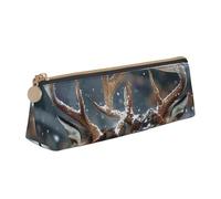 BNVSADC Deer in Beautiful Snow Printed Triangle Pencil Case Leather Pencil Pouch Cute Stationery Pencil Pen Bag for School Office Travel