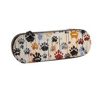 BNVSADC Dog Bones Paw Prints Printed Leather Pencil Pen Case & Makeup Bag - Stylish Hard Shell Pencil Bag Stationery Organizer Pouch for School Office Travel