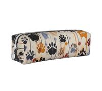 BNVSADC Dog Bones Paw Prints Printed Pencil Case Leather Pencil Pouch Cute Stationery Pencil Pen Bag with Zipper for School Office Travel
