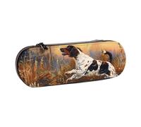 BNVSADC Dog Catching Pheasant Printed Leather Pencil Pen Case & Makeup Bag - Stylish Hard Shell Pencil Bag Stationery Organizer Pouch for School Office Travel