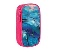 BNVSADC Dolphin Printed Pencil Case for Girls Boys, Large Capacity Pencil Pouch Cute Pencil Box Adult Makeup Bag with 2 Compartments, Pink