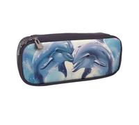 BNVSADC Dolphins in Love 1 Printed Leather Pencil Pen Case & Makeup Bag - Stylish Pencil Bag Stationery Organizer Pouch for School Office Travel