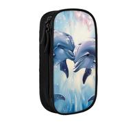 BNVSADC Dolphins in Love 1 Printed Pencil Case for Girls Boys, Large Capacity Pencil Pouch Cute Pencil Box Adult Makeup Bag with 2 Compartments, Black