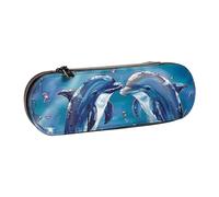 BNVSADC Dolphins in Love Printed Leather Pencil Pen Case & Makeup Bag - Stylish Hard Shell Pencil Bag Stationery Organizer Pouch for School Office Travel