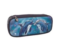 BNVSADC Dolphins in Love Printed Leather Pencil Pen Case & Makeup Bag - Stylish Pencil Bag Stationery Organizer Pouch for School Office Travel
