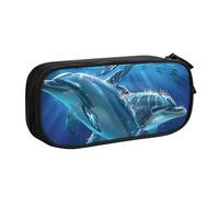 BNVSADC Dolphins Printed Pencil Case Large Pen Bag Cute Pencil Box Pouch Office School Stationery Organizer for Girls Boys, Black