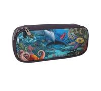 BNVSADC Dolphins Sea Coral Reef Octopus Printed Leather Pencil Pen Case & Makeup Bag - Stylish Pencil Bag Stationery Organizer Pouch for School Office Travel