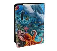 BNVSADC Dolphins Sea Coral Reef Octopus Printed Passport Holder Travel PU Leather Passport Cover Case Organiser for Men Women, 6.5 inch
