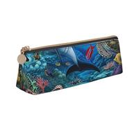 BNVSADC Dolphins Sea Coral Reef Octopus Printed Triangle Pencil Case Leather Pencil Pouch Cute Stationery Pencil Pen Bag for School Office Travel