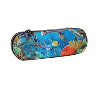 BNVSADC Dolphins Sea Turtle Octopus Coral Reef Printed Leather Pencil Pen Case & Makeup Bag - Stylish Hard Shell Pencil Bag Stationery Organizer Pouch for School Office Travel