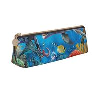 BNVSADC Dolphins Sea Turtle Octopus Coral Reef Printed Triangle Pencil Case Leather Pencil Pouch Cute Stationery Pencil Pen Bag for School Office Travel