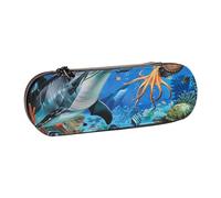 BNVSADC Dolphins Sea Turtle Octopus Printed Leather Pencil Pen Case & Makeup Bag - Stylish Hard Shell Pencil Bag Stationery Organizer Pouch for School Office Travel