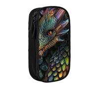 BNVSADC Dragon Scale Printed Pencil Case for Girls Boys, Large Capacity Pencil Pouch Cute Pencil Box Adult Makeup Bag with 2 Compartments, Black