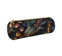 BNVSADC Dragon Scale Printed Round Pencil Case Leather Pencil Pouch Cute Stationery Pencil Pen Bag for School Office Travel