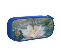 BNVSADC Dragonfly Lotus Printed Pencil Case Large Pen Bag Cute Pencil Box Pouch Office School Stationery Organizer for Girls Boys, Blue