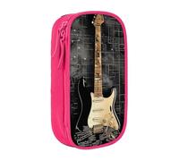 BNVSADC Electric Guitar Printed Pencil Case for Girls Boys, Large Capacity Pencil Pouch Cute Pencil Box Adult Makeup Bag with 2 Compartments, Pink