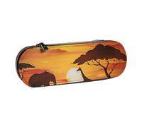 BNVSADC Elephant and Giraffe in The Sunset Printed Leather Pencil Pen Case & Makeup Bag - Stylish Hard Shell Pencil Bag Stationery Organizer Pouch for School Office Travel