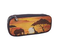 BNVSADC Elephant and Giraffe in The Sunset Printed Leather Pencil Pen Case & Makeup Bag - Stylish Pencil Bag Stationery Organizer Pouch for School Office Travel
