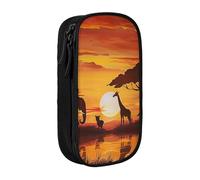 BNVSADC Elephant and Giraffe in The Sunset Printed Pencil Case for Girls Boys, Large Capacity Pencil Pouch Cute Pencil Box Adult Makeup Bag with 2 Compartments, Black