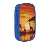 BNVSADC Elephant and Giraffe in The Sunset Printed Pencil Case for Girls Boys, Large Capacity Pencil Pouch Cute Pencil Box Adult Makeup Bag with 2 Compartments, Blue