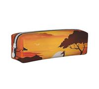 BNVSADC Elephant and Giraffe in The Sunset Printed Pencil Case Leather Pencil Pouch Cute Stationery Pencil Pen Bag with Zipper for School Office Travel