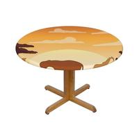 BNVSADC Elephant and Giraffe in The Sunset Printed Round Tablecloth with Elastic Edged, S(122CM Diameter), Polyester Kitchen Water Resistant Table Cloth Dining Table Decoration Table Covers