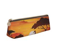 BNVSADC Elephant and Giraffe in The Sunset Printed Triangle Pencil Case Leather Pencil Pouch Cute Stationery Pencil Pen Bag for School Office Travel