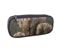 BNVSADC Elephant Family Printed Leather Pencil Pen Case & Makeup Bag - Stylish Pencil Bag Stationery Organizer Pouch for School Office Travel