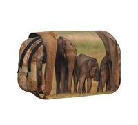 BNVSADC Elephant Family Printed Print Flip Top Double Layer Pencil Case - Large Capacity School Supplies Organizer for Students, Kids, Teens, Artists, Travel & Office Use