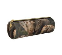 BNVSADC Elephant Family Printed Round Pencil Case Leather Pencil Pouch Cute Stationery Pencil Pen Bag for School Office Travel