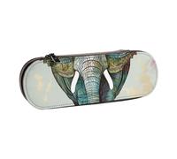 BNVSADC Elephant Print Printed Leather Pencil Pen Case & Makeup Bag - Stylish Hard Shell Pencil Bag Stationery Organizer Pouch for School Office Travel